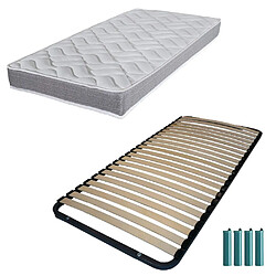 Ebac Matelas mousse + Sommier métal démonté 90x190 Morgan - Hauteur 17 cm - Soutien ferme