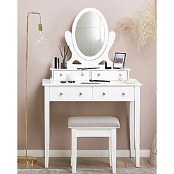 Beliani Coiffeuse blanche 4 tiroirs avec miroir et tabouret LUNE