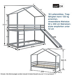 Sweiko Lit Cabane Enfant 90 x 200 cm Lit d'enfant avec sommier et barrières Gris