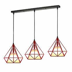 Stoex Suspension Luminaire Industrielle en Barre 3 Lampes, Lustre Abat-jour forme Diamant E27 25cm, Rouge