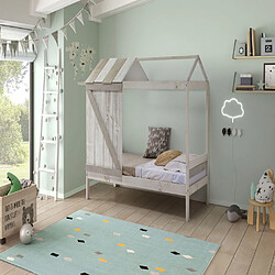 Pegane Lit enfant cabane en MDF et pin coloris blanc, gris clair - Longueur 197,6 x Profondeur 101,70 x Hauteur 174,50 cm pas cher