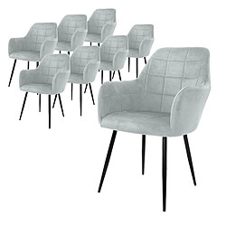 Ecd Germany Lot de 8 chaises de salle à manger fauteuil gris clair velours pieds noir métal