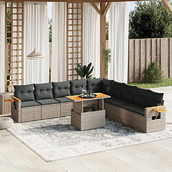 vidaXL Salon de jardin 11 pcs avec coussins gris résine tressée 