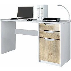 Mpc Bureau Avec 2 Tiroirs Et D’une Porte Blanc Mat Et Chêne Nordique (129 X 76 X 60 Cm) 