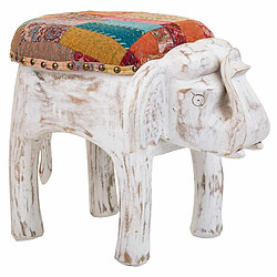 Tabouret Alexandra House Living Blanc Bois de manguier Tissu 51 x 37 x 36 cm Eléphant