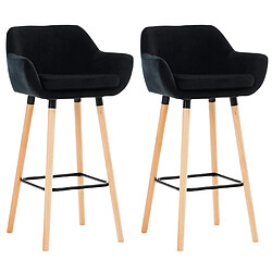 Decoshop26 Lot de 2 tabourets de bar en velours noir pieds en bois avec repose-pieds et accoudoirs style rétro moderne 10_0000321 