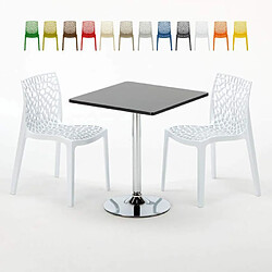 Grand Soleil Table Noir et 2 Chaises Colorées Polypro