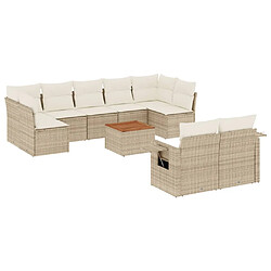 vidaXL Salon de jardin avec coussins 10 pcs beige résine tressée