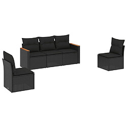 vidaXL Salon de jardin 5 pcs avec coussins noir résine tressée