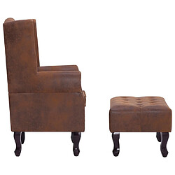 Helloshop26 Fauteuil chaise siège lounge design club sofa salon chesterfield et repose-pieds marron synthétique daim 1102228/3