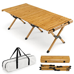 Helloshop26 Table de camping pliante en bambou à latte enroulable avec sac de transport charge max 50 kg 122 x 60 x 43,5 cm naturel 20_0006719