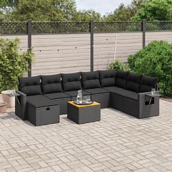 vidaXL Salon de jardin 9 pcs avec coussins noir résine tressée 