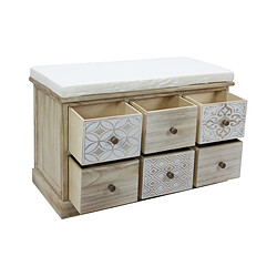 Mobili Rebecca Banc Commode Beige 6 Tiroirs Assise Rembourrée 49x77,5x35