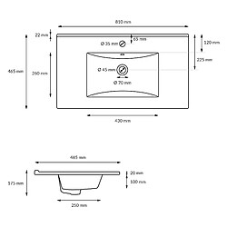 Ecd Germany Lavabo en céramique blanc avec garniture de vidage vasque encastrer 810x465 mm pas cher