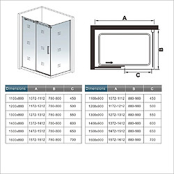 Cabine de douche 120x70x195cm porte de douche coulissante en verre anticalcaire avec une paroi de douche de 70cm pas cher