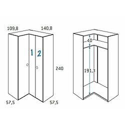 Inside 75 Armoire d'angle équerre porte droite pliante 140,8 x 240 cm finition chêne blanchis 1 étagère intérieure