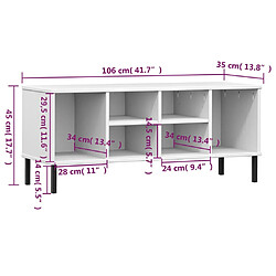 vidaXL Étagère à chaussures pieds en métal Blanc 106x35x45cm Bois OSLO pas cher