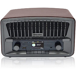 Roadstar Radio rétro avec Dab+/FM, Bluetooth, Lecteur USB/MP3, entrée auxiliaire et réveil avec Double Alarme et Fonction Veille gris marron