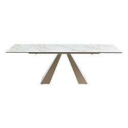 Avis Vente-Unique Table à manger extensible 6 à 10 personnes en verre trempé, céramique et métal - Effet marbre blanc et beige - LOZIPA de Maison Céphy