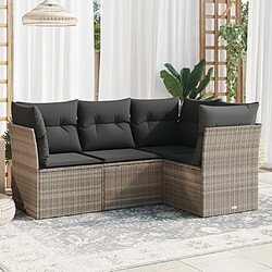 vidaXL Salon de jardin 4 pcs avec coussins gris clair résine tressée 