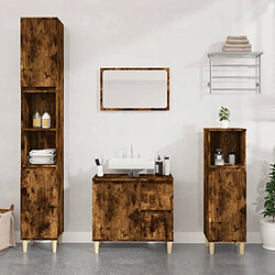 Maison Chic Armoire de bain,Meuble de rangement de salle de bain,Meuble haut chêne fumé 65x33x60 cm bois d'ingénierie -GKD744271