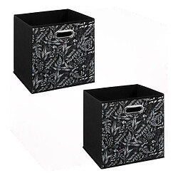 Five Simply Smart Lot de 2 boites de rangement en tissu Botanical - 31x31x31cm - Noir