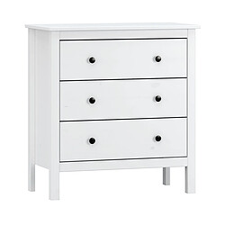 Pegane Commode, meuble de rangement avec 3 tiroirs coloris blanc - longueur 76 x profondeur 40 x hauteur 81 cm