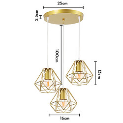 Stoex Plafonnier Rétro À 3 Lumières Suspension Luminaire D'Intérieur Vintage Or Suspension Lustre Fer Métallique , Pour Bureau, Salle À Manger pas cher