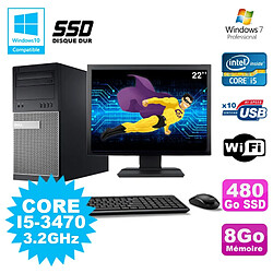 Lot PC Tour Dell 7010 I5-3470 3.2Ghz 8Go 480Go SSD DVD WIFI Win 7 + Ecran 22 - Occasion