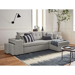 Bestmobilier California - canapé d'angle réversible convertible - avec coffre, tablette et poufs - en velours côtelé - 4 places California - canapé d'angle réversible convertible - avec coffre, tablette et poufs - en velours côtelé - 4 places - Gris clair