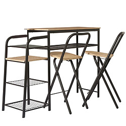 Acheter Ensemble de table de bar 5 étagères avec 2 tabourets pliable en bois avec struture en métal noir+Urban Living