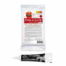 Scrapcooking Pâte à sucre rouge 250 g + Stylo de glaçage noir