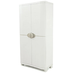 Pegane Armoire meuble de rangement 4 étagères intérieur/extérieur coloris beige - Longueur 90 x Profondeur 45 x Hauteur 184 cm