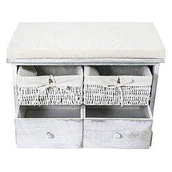 Acheter Mobili Rebecca Banquette Gris en Bois 2 Tiroirs 2 Paniers en Osier Shabby 46x60x33