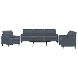 vidaXL Ensemble de canapés 3 pcs avec coussins Gris foncé Velours 