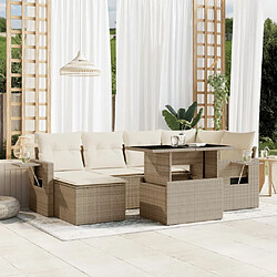 vidaXL Salon de jardin avec coussins 7 pcs beige résine tressée 