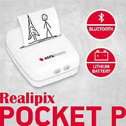 AGFA PHOTO Realipix Pocket P – Imprimante Photo Thermique Portable (Impression Noir et Blanc sans encre, Bluetooth, Batterie Lithium) Blanc - Blanc