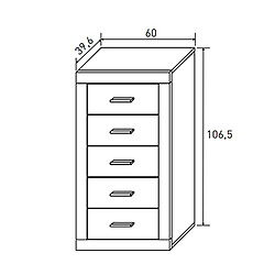 Pegane Chiffonnier, meuble de rangement coloris Pin andersen, pin Gris - Longueur 50 x Profondeur 34,6 x Hauteur 60 cm