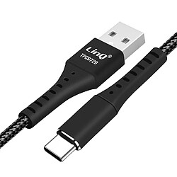 Câble USB vers USB-C 5A Charge Rapide Nylon Tressé Anti-nœud LinQ Noir