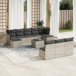 vidaXL Salon de jardin 11 pcs avec coussins gris clair résine tressée 