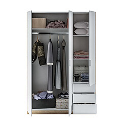 Avis Mes Armoire 3 portes 3 tiroirs 121x52x180 cm blanc et naturel