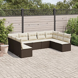 vidaXL Salon de jardin avec coussins 9 pcs marron résine tressée 