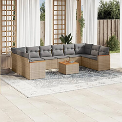 Maison Chic Salon de jardin 11 pcs avec coussins | Ensemble de Table et chaises | Mobilier d'Extérieur beige résine tressée -GKD58121