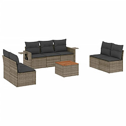 Maison Chic Ensemble Tables et chaises d'extérieur 8 pcs avec coussins,Salon de jardin gris résine tressée -GKD431612