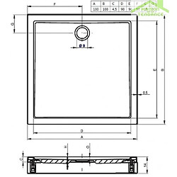 Avis Receveur de douche carré RIHO DAVOS 261 100x100x4,5cm, avec pieds et tablier