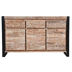 Pegane Buffet Meuble de rangement en métal noir et bois d'acacia coloris naturel aspect vintage - Longueur 140 x Hauteur 85 x Profondeur 40 cm 