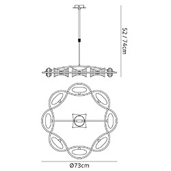 Luminaire Center Suspension Kromo télescopique 8 Ampoules G9 rond, laiton antique