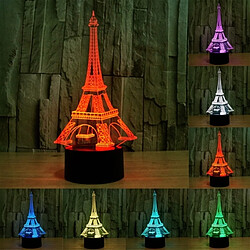 Wewoo Lampe 3D Tour Eiffel Style 7 Couleur Décoloration Creative Visual Stéréo 3D Tactile Commutateur LED Lumière Bureau de Nuit