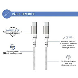 Force Power Câble Renforcé USB C/USB C 3m - 3A Blanc