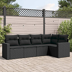 vidaXL Salon de jardin 5 pcs avec coussins noir résine tressée